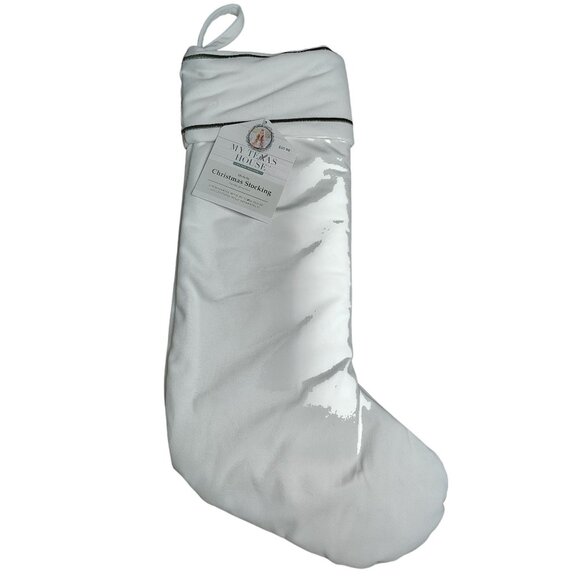 My Texas House 20 inch White Velvet Christmas Stocking - Picture 1 of 5